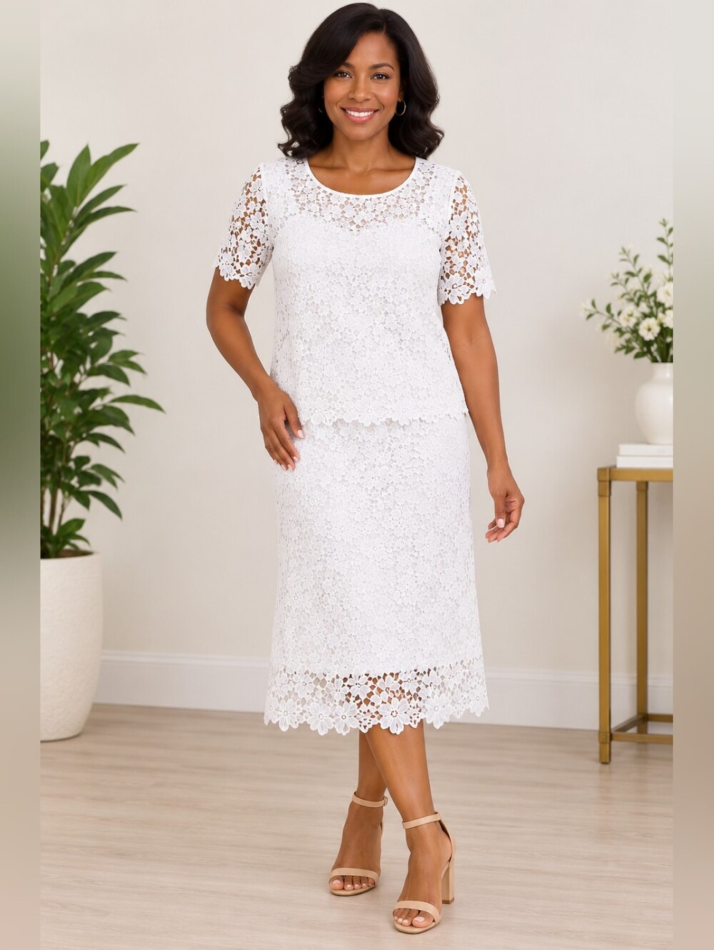 Liz Claiborne White Lace 3 Piece Set Size 10, EUC